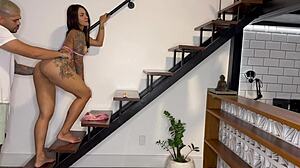 hey neighbor's wife digs my cream on stairs