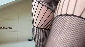 Milf housewife does sexy fetish workout in fishnets