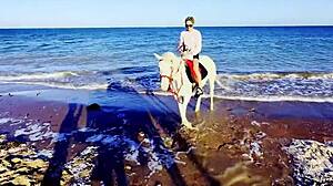 White Blonde African Rides Cock Public Beach Outdoors