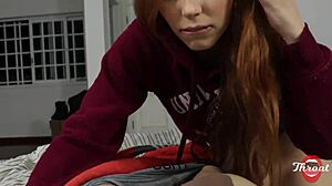Petite redhead stepsister deepthroats my cock hungrily