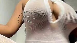 damn freakyqueennxx bounces her big black tits riding that long dildo cowgirl style hard