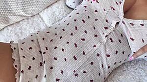 stepsister's huge natural tits bounce as she takes morning creampie doggystyle