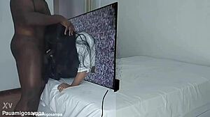 halloween samara cosplay turns into skinny latina taking two black cocks