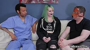 Flirty girl dragged into anal madhouse undergoes awkward extreme assfucking therapy session.