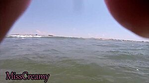 Teacher's handjob catches cock underwater on nude beach public fuck