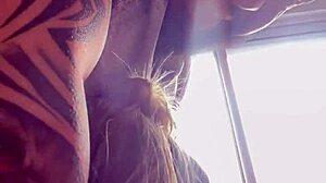 i saw the neighbor eyeing me got so horny called my cuck husband to suck his cock while neighbor watches pure delight