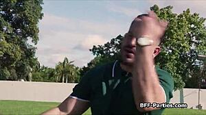 sexy golf sluts share trainer cock in wild foursome