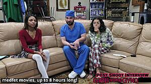 solana spreads shaved pussy in first gyno exam close up