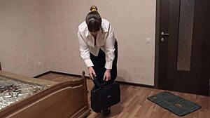 chubby boss milf rams huge dildo in thong after work