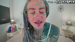 Heavily Tattooed Horny Girl Fucks Herself Big Toy Solo