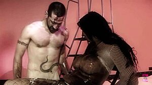 a naughty brunette oils up with her man for steamy doggy style action