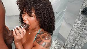 what if busty ebony milf slurps massive bbc while oiled tits bounce?