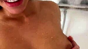 wet shower sex with sara retali as sergio lagos cums right in her mouth