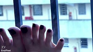 her brunette goddess chokes him deep on pleaser heels while he jerks