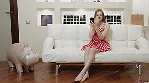 Hot 18yo Mencia Strips Dress, Spreads Tight Shaved Pussy, Cums Hard Solo