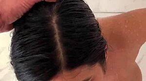 wet shower sex with sara retali as sergio lagos cums right in her mouth