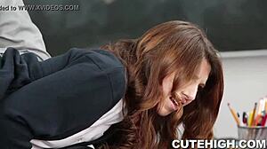 Dude, this petite teen student gets her perfect body spanked hard then fucked senseless!