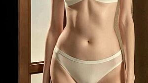 Romanian lingerie model teases barefoot in panties and sexy underwear