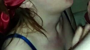 Girlfriend sucking old friend blindfolded, doesn't know she's filmed close up