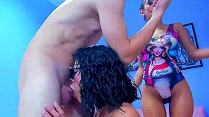 Three Slutty Amateurs Tease with Sloppy Deepthroat Blowbangs on Monster Cock.