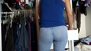 beautiful latina stepmom teases her huge curvy ass and big tits while moaning for rough anal creampie