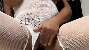 damn freakyqueennxx bounces her big black tits riding that long dildo cowgirl style hard