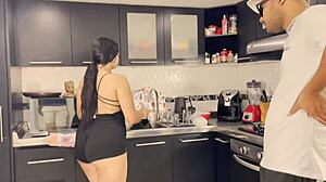 small cock boss pays mia montielth to fuck in kitchen