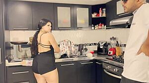 small cock boss pays mia montielth to fuck in kitchen