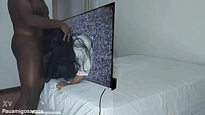 halloween samara cosplay turns into skinny latina taking two black cocks