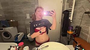 redhead beauty risks orgasm squirt in the toilet after fingering