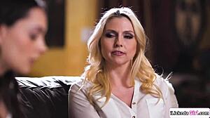 Big Tits MILF Scissoring Petite Stepdaughter's Hairy Pussy