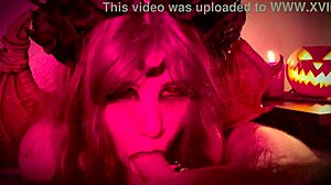 halloween gets steamy when demon girl bends over for rough doggystyle pounding from her guy
