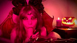 halloween gets steamy when demon girl bends over for rough doggystyle pounding from her guy