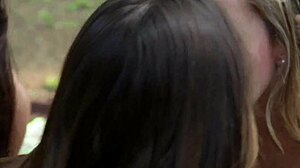 Sabrina star sara luvv serena blair finger lick kiss in sexy outdoor lezzie threesome muff diving on blanket