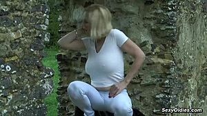 oh wow, this big tits british mature pisses everywhere outdoors and shower streams
