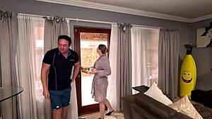 im fuckin this pizza guy bent over while munchin pizza his big cock stretches my tight pussy creampie finish