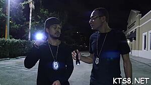 Ladyboy's big ass gapes wide from monster cock dildo tunneling ass to mouth blowjob finish.