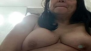 Latina wife slut fingers herself wildly in bathroom first-time solo