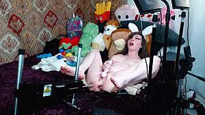 Gamergirlroxy rides fuckmachine in bunny ears for intense bedroom orgasm