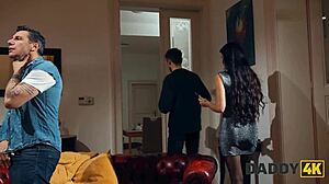 daddy watches hot girlfriend quietly cheat with father-in-law on tv!