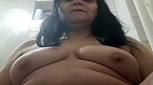 Latina wife slut fingers herself wildly in bathroom first-time solo