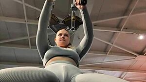 blonde teen shakes with overwhelming pleasure masturbating hard in the gym