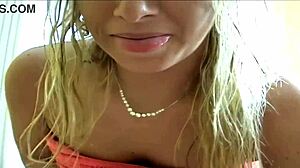 Double blowjob ends with sticky facials on these shaved teen ladies.