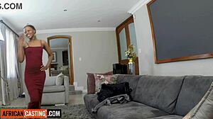 Skinny ebony teen rides monster cock cowgirl pov casting!