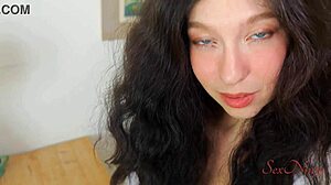 Sex doll consultant bends over showing off her curves