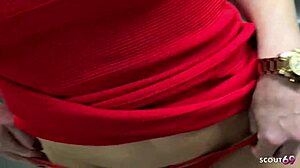 Wow! Curly German wife risks quick cheating fuck in public elevator