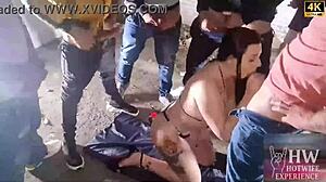 Slutty wife monica lima flashes open ass in robe for hubby's friends in garage!