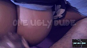 Huge black ghetto tits bounce while jerking massive bbc to cumshot on nipples