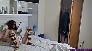 Daddy suckin' stepdaughter's tight pussy in stockings got me soakin' wet already...