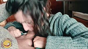 Real couple shares valentines breakfast with homemade blowjob cumshot and early morning pov swallow